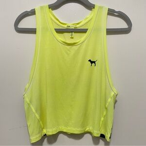 PINK Victoria's Secret Neon Yellow Cropped Activewear Gym Workout Tank Top